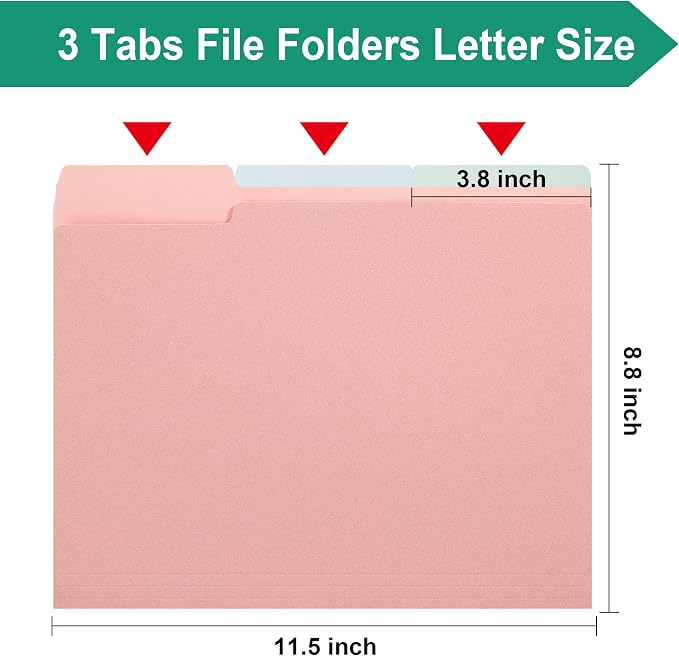 pmybupo Pink File Folders with Tabs –Colored File Folders, 1/3 Cut Top Tabs - Image 2