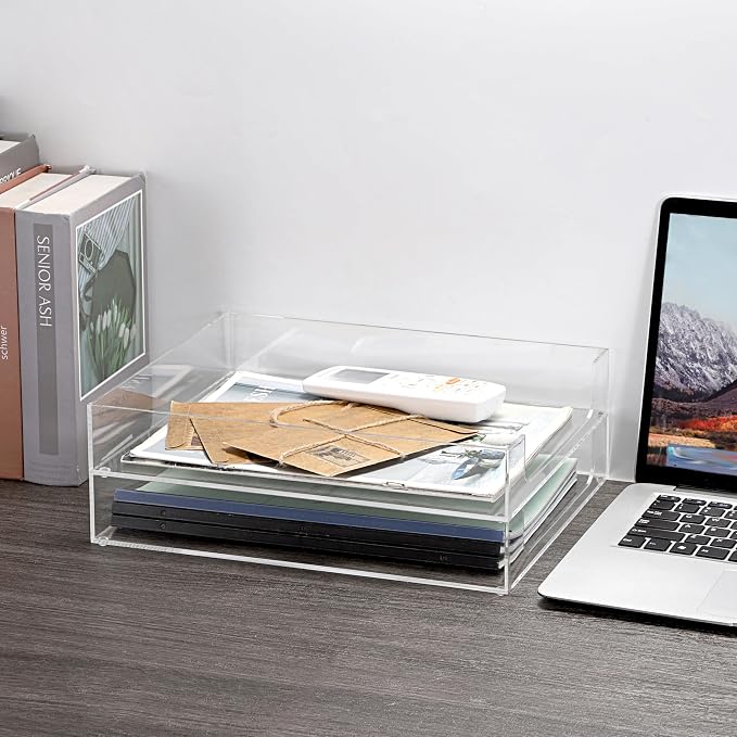 BTSKY 2 Pack Multipurpose A4 File Tray Clear Acrylic Desk Tray Organizer - Image 2