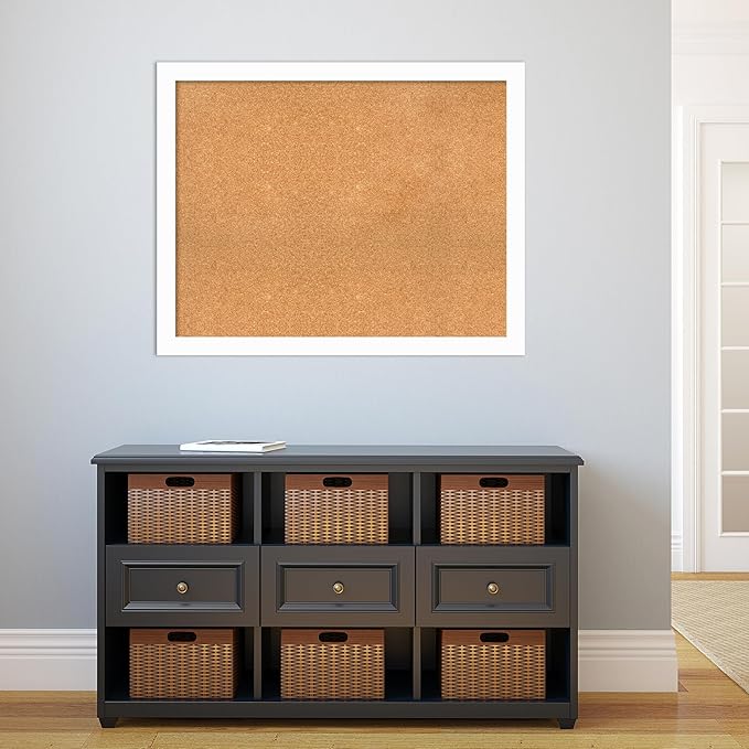 Amanti Art Natural Cork Board for Wall, 31x39 Vision Board with White Frame, Large Corkboard Office Decor for Home Organization, Casual Corkboard Pinboard to Display Items for Home Organization in-DeskLoop Office