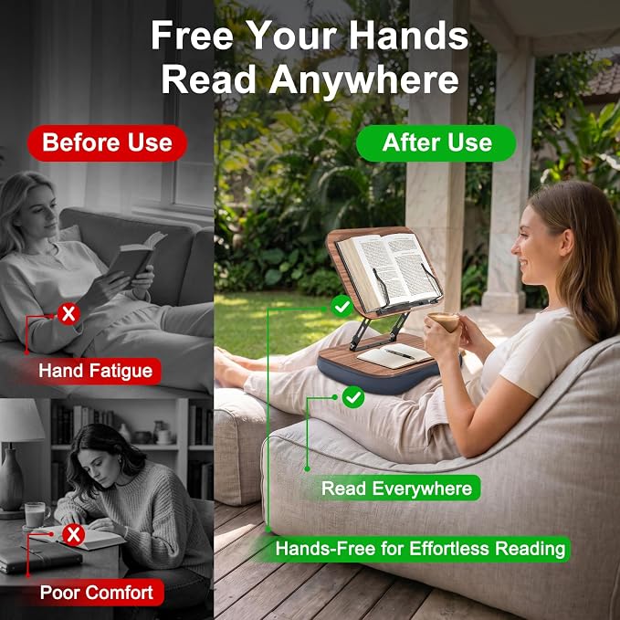 Lap Bean Bag Book Holders for Reading Hands Free, Adjustable Book Stand | - Image 2
