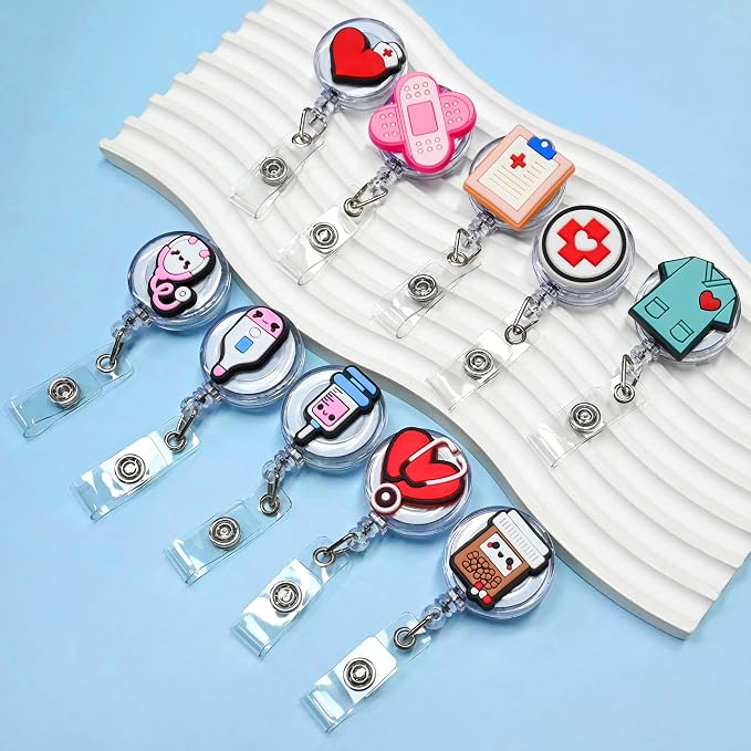 10 Pack Nurse Badge Reel Holder Retractable Nursing ID Badge Reels Cute - Image 2