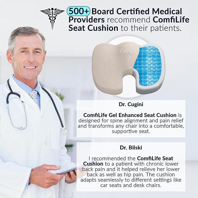 ComfiLife Premium Gel & Memory Foam Seat Cushion – Doctor Recommended Office Chair Cushion, Car Seat Cushion – Chair Cushions for Back & Sciatica Pain Relief – Seat Cushions for Office & Desk (Beige)-DeskLoop Office