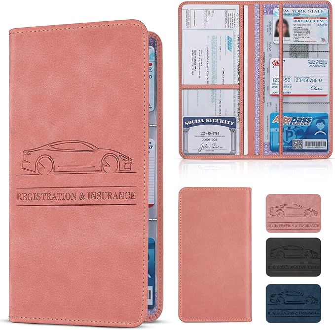 Car Registration and Insurance Card Holder, Magnetic Closure Leather Vehicle by Unknown