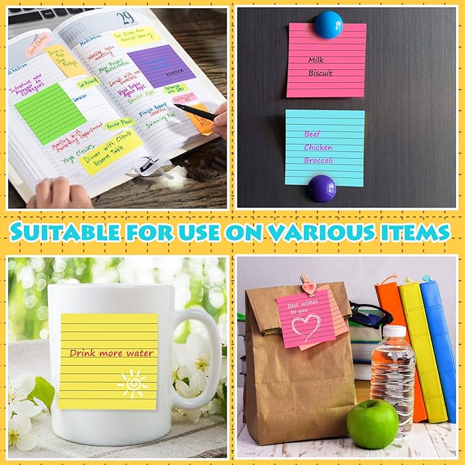 Yexiya 64 Pcs Lined Sticky Notes Self Stick Notes with Lines Bright Assorted Colors Sticky Pad for Home Office Products Post Memos, 1920 Sheets(4 x 4 Inch,Chic Color)-DeskLoop Office