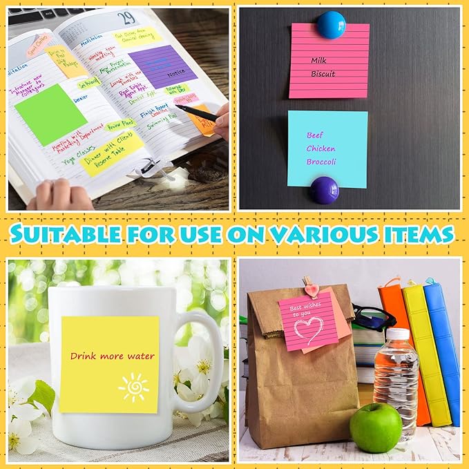 Yexiya 64 Pcs Lined Sticky Notes Self Stick Notes with Lines Bright Assorted Colors Sticky Pad for Home Office Products Post Memos, 1920 Sheets(3 x 3 Inch,Lined, Blank)-DeskLoop Office