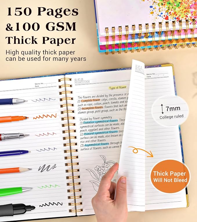 Lined Spiral Notebook Journal for Women, 150 Pages Cute Notebooks 5.75” x 8.38” - Image 4