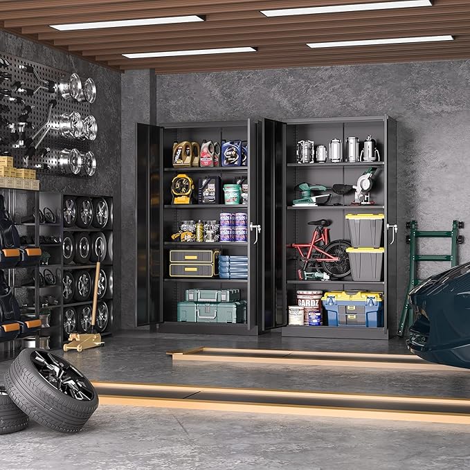 INTERGREAT Garage Storage Cabinets with Lock,72" H Metal Storage Cabinet with Doors and Adjustable Shelves, Steel Tool Cabinet for Garage, Office, Warehouse, School, Black-DeskLoop Office