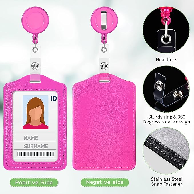 24 Sets Retractable Badge Reels Multicolor Name ID Card Holder PU Leather - Image 3