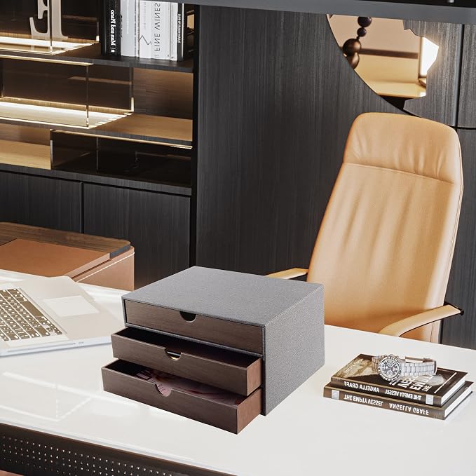 Cloth-effect Faux Leather Desk Organizer File Cabinet Executive Office Supplies - Image 2