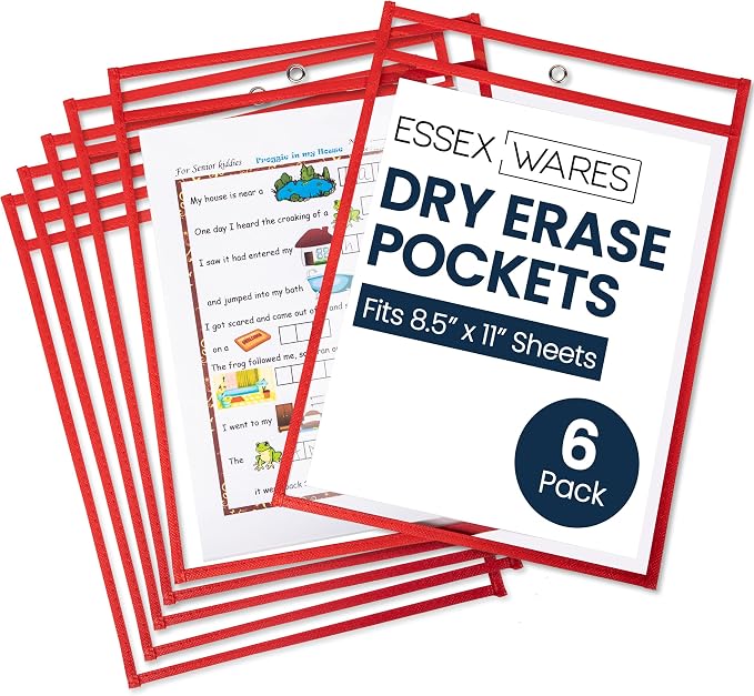 Essex Wares - 6 Pack, Dry Erase Pocket Document Protectors, Water-Resistant & by EssexWares