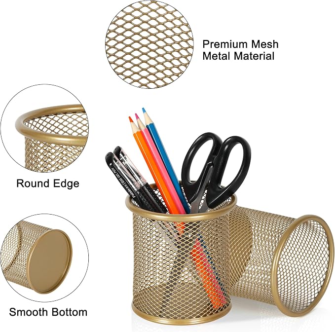 EasyPAG Pencil Holder for Desk, 2 Pack Metal Pen Organizer, Mesh Pencil Cup - Image 2
