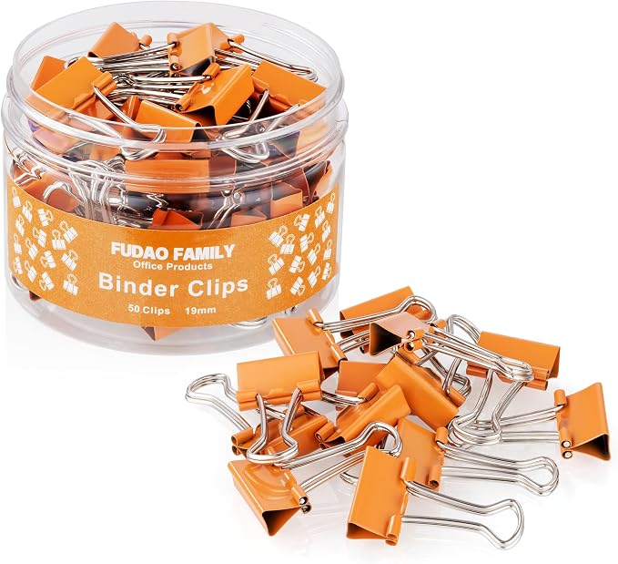 Small Orange Binder Clips, 3/4 Inch, 50 Pack Mini Clips by FUDAOFAMILY
