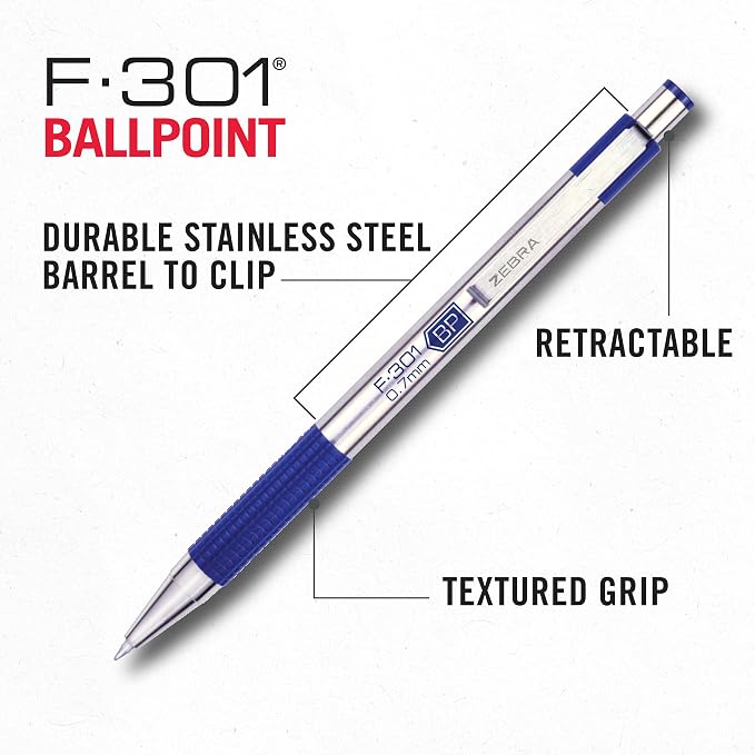 Zebra Pen F-301 Ballpoint Blue Ink Fine Point 0.7mm Pen, Easy-Glide Ink - Image 4