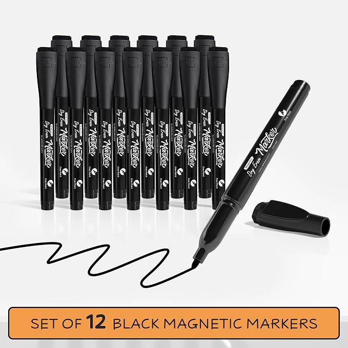 Scribbledo 12 Pack Magnetic Dry Erase Markers Black Fine Tip Whiteboard Markers - Image 3