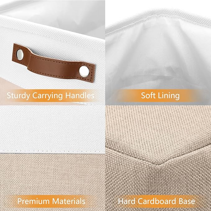 DULLEMELO Large Storage Baskets for Organizing, Canvas Storage Bins Big Baskets With Handles for Shelf Clothes Empty Gift Basket (White&Khaki)-DeskLoop Office