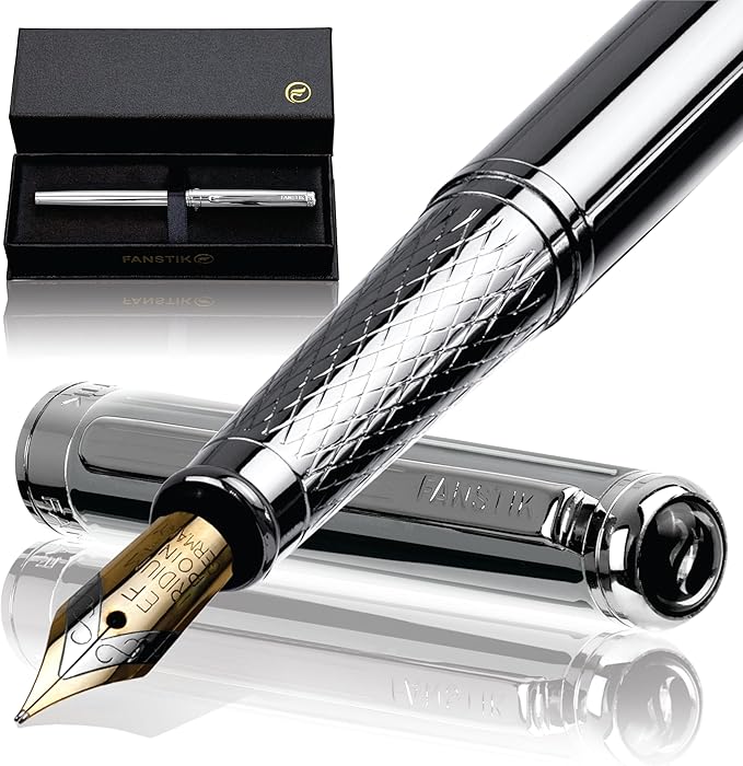 Customized Silver Luxury fountain pen (Made In USA) fancy gift set for women, Chrome Finish, Professional executive pen gift set for men (Lux Custom-fountain Silver)-DeskLoop Office