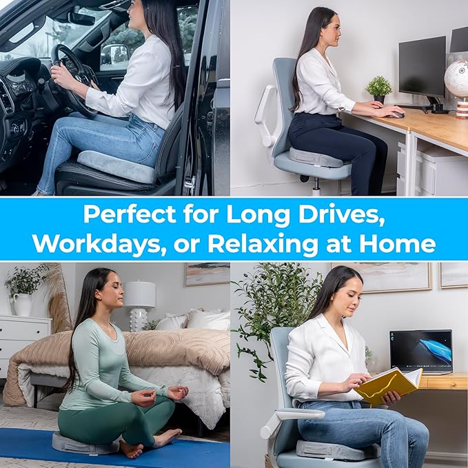 LuminaRest® Gel Enhanced Seat Cushion for Long Sitting – CertiPUR-US® Certified Memory Foam – Premium Gel Tailbone Pain Relief Cushion, Adaptable for Office, Car, Airplane & Wheelchair – (Gray)-DeskLoop Office