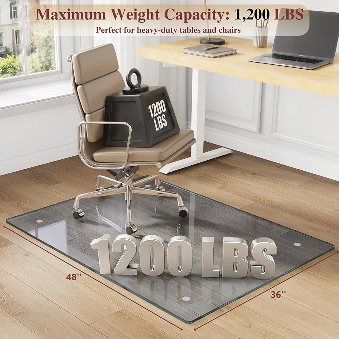 Tempered Glass Chair Mat for Carpet，36"x48" Office Mats for Rolling Chairs - Image 2