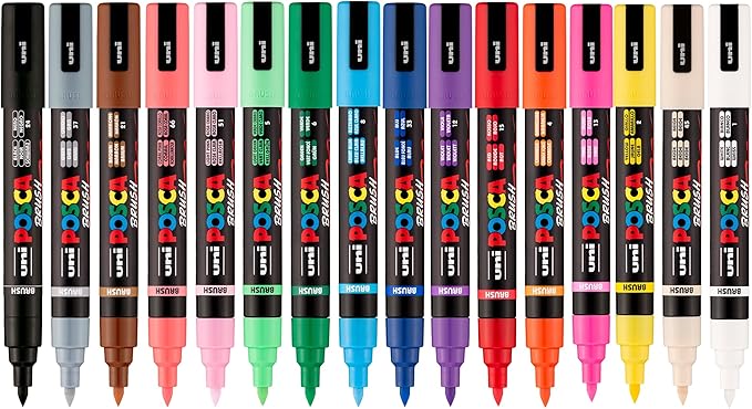 POSCA PC-5BR Water-Based Paint Markers, Reversible Brush Tip, 16 pack - Image 3