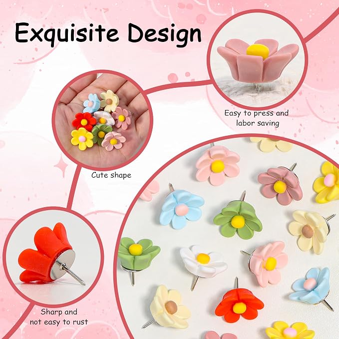 Decorative Cute Push Pins for Bulletin Board, Thumb Tacks, Cork Board Desk Wall - Image 3