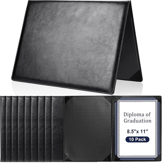 Tenare 10 Pcs Black Leather Certificate Holder 8.5 x 11" PU Phd Bachelor Master by Tenare