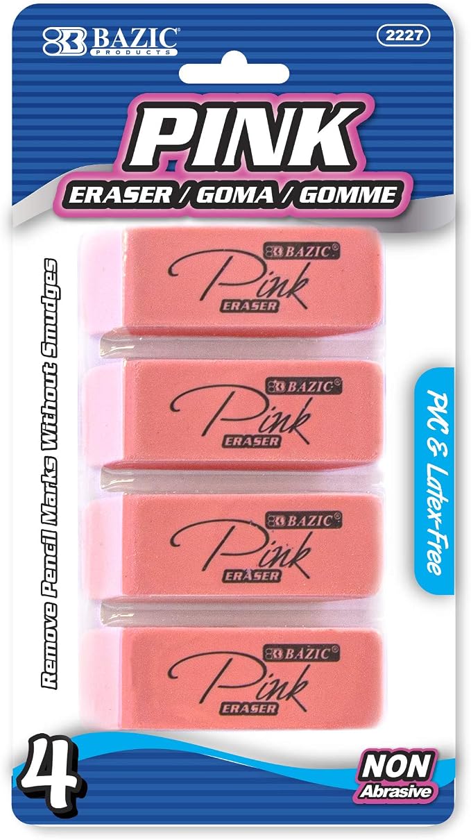 BAZIC Products Pink Bevel Block Erasers, Latex-Free by BAZICProducts