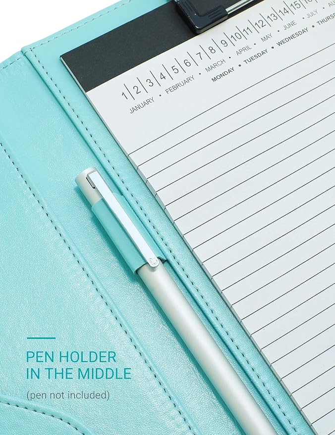 Clipboard Folder Padfolio, Writing Portfolio Faux Leather Clipboards with Cover for Legal Pad Holder Letter Size A4 8.5 x 11 for Business Conference Notepad Clip Boards (Pale Turquoise)-DeskLoop Office
