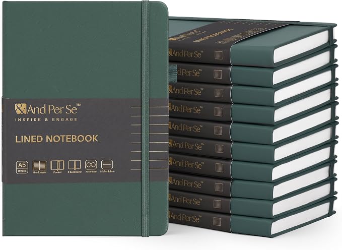 &And Per Se 10-Pack Lined Notebooks, A5 Hardcover, 160 Pages 100gsm Thick Paper by AndPerSe