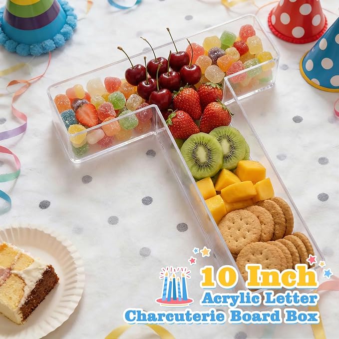 Ledido 10’’ Acrylic Letter Charcuterie Board Box, Reusable Fillable Serving Tray - Image 3