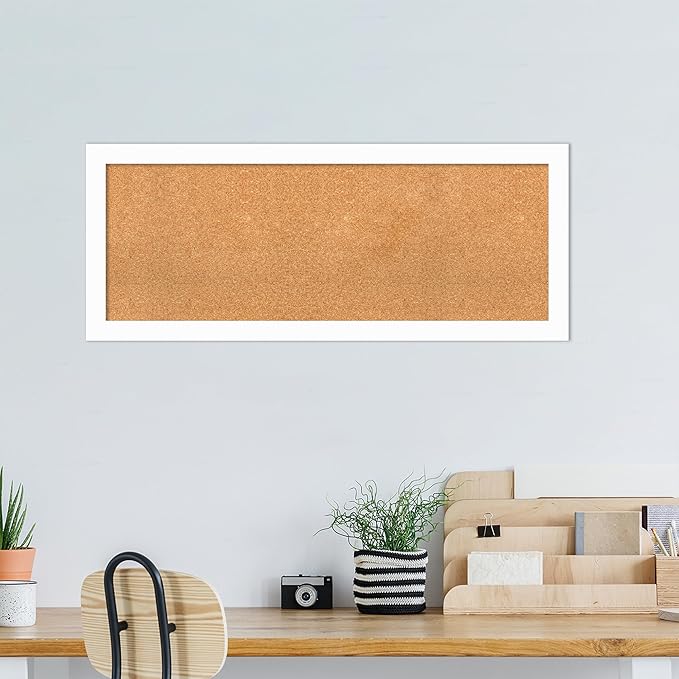 Amanti Art Natural Cork Board for Wall, 19x47 Vision Board with White Frame, Oversize Corkboard Office Decor for Home Organization, Casual Corkboard Pinboard to Display Items for Home Organization in-DeskLoop Office