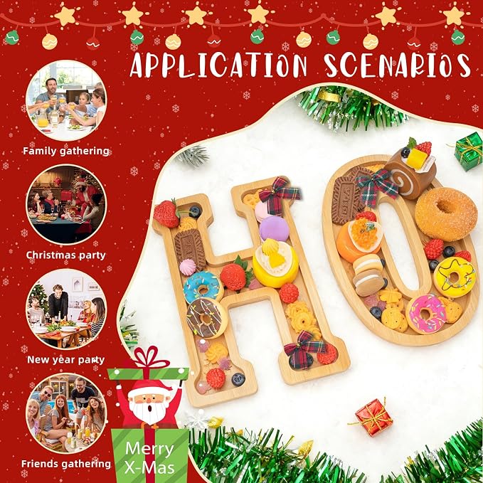 6PCS Bamboo Christmas Decorations Letters Charcuterie Board Box- HOHOHO - Image 7