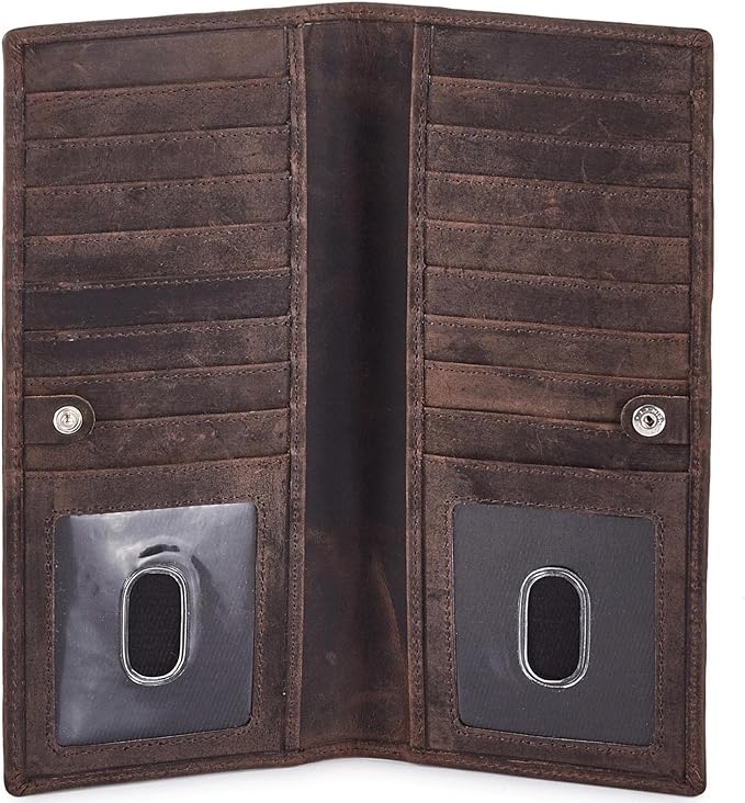 Long Wallet for Men Women Real Leather Bifold RFID Stylish Slim Handmade 2 ID by WiseOwlAccessories