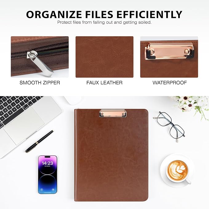 Ospelelf Zippered Padfolio Organizer, Faux Leather 3 Ring Binder - Image 5