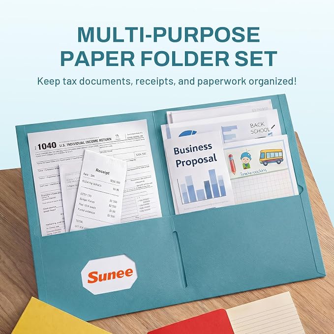 SUNEE Folders with Pockets, 2 Pocket Folders Fit Letter Size, Paper File Folder - Image 2