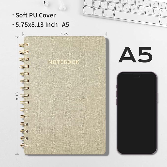 Lined Spiral Notebook College Ruled A5 Journal Book for Note Taking, 160 Pages Writing Journal for Office and Home School Supplies 5.75x8.125 inch - LightGrey-DeskLoop Office