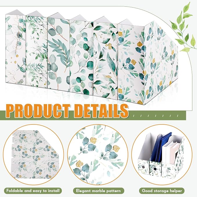 PerKoop 12 Pcs Decorative Magazine File Holders Floral Foldable File Folders - Image 4
