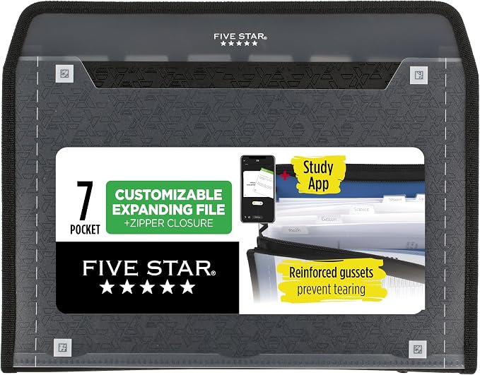 Five Star Expanding File Organizer + Study App, 7-Pocket Accordian File by FiveStar