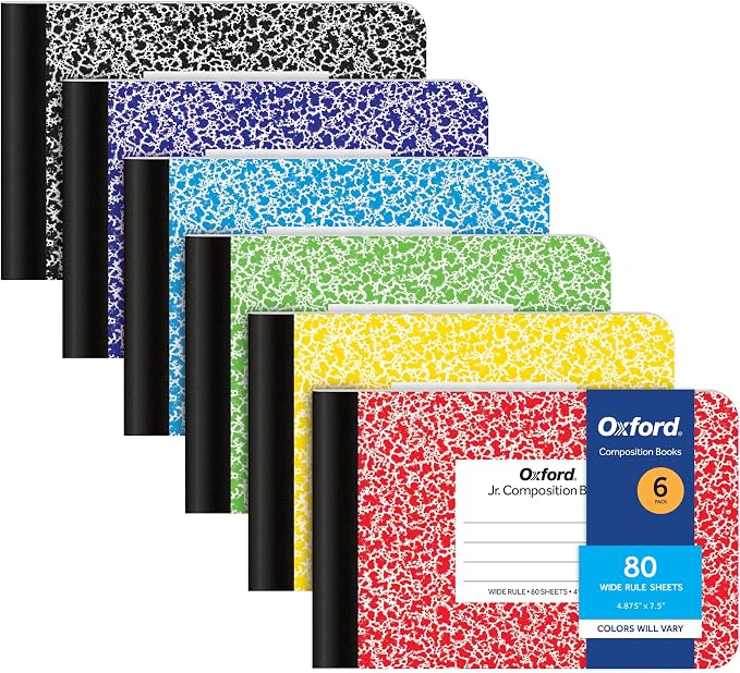 Oxford Composition Mini Notebooks, 6 Pack, Cover Colors Vary, Wide Ruled Paper by Oxford