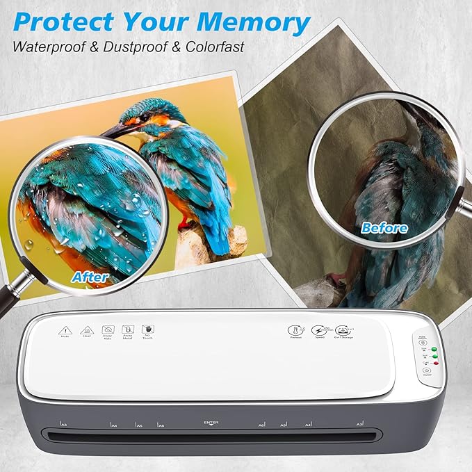 Laminator Machine 13-Inch Thermal Lamination with Laminating Sheets 9 in1 Office Desktop Laminate Machine, Portable A3 Laminater for Teachers Personal 60S Warm-Up Never Jam-DeskLoop Office