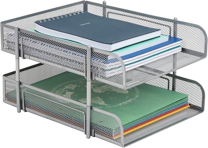 Mind Reader Stackable Paper Tray, Desktop Organizer, File Storage, Metal Mesh by MindReader