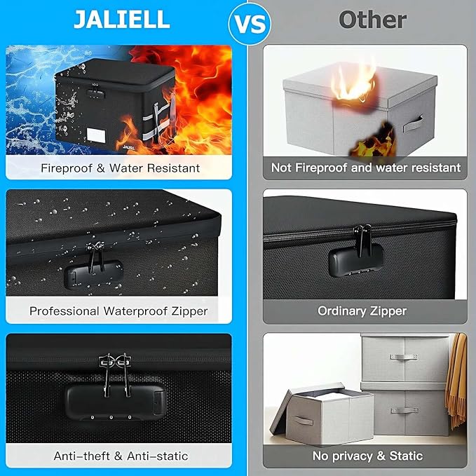 File Box with Lock, Fireproof Document File Organizer Box with Zipper & - Image 5