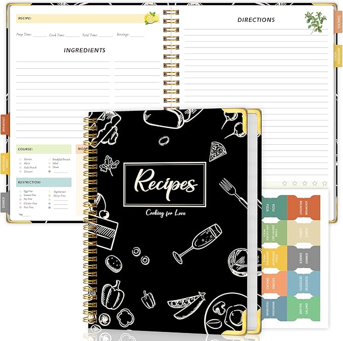 GOLDPEI Blank Recipe Book to Write in Your Own Recipes, Blank Cookbook with 175 Pages for Family Cooking Lover, Recipe Notebook with Tab Sticker Sheets, Recipe Journal, Hardcover, 7.5" x 9.5"-DeskLoop Office