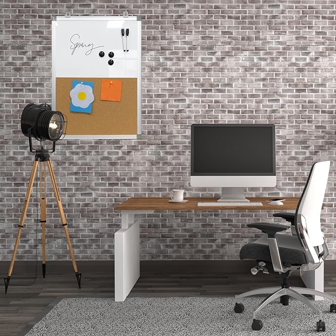Combination Writeboard 24"x 18" Magnetic Whiteboard & Cork Board Aluminium Frame Dry Erase Board Bulletin Board Wall Mounted Memo Message-DeskLoop Office