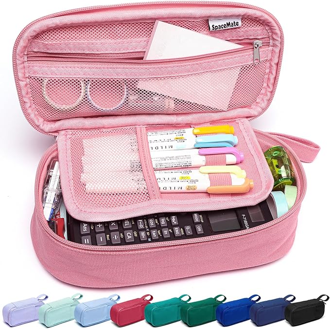 Pencil Case Pouch Box Bag School Supplies Girls Boys Kids, Cute Preppy Stuff Large Big Capacity Aesthetic Pen Organizer, Back to College Stationary, Rosy Pink, Heavy Duty Canvas, 1800ml-DeskLoop Office