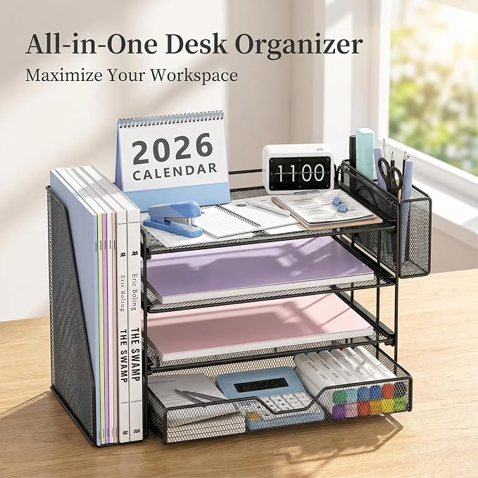 OPNICE Desk Organizers and Accessories, 4-Tier Workspace Desktop File Organizer - Image 3