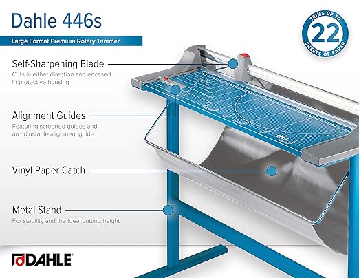 Dahle 446s Premium Rotary Trimmer w/Stand, 36" Cut Length, 25 Sheet Capacity, Self-Sharpening, Automatic Clamp, German Engineered Paper Cutter-DeskLoop Office