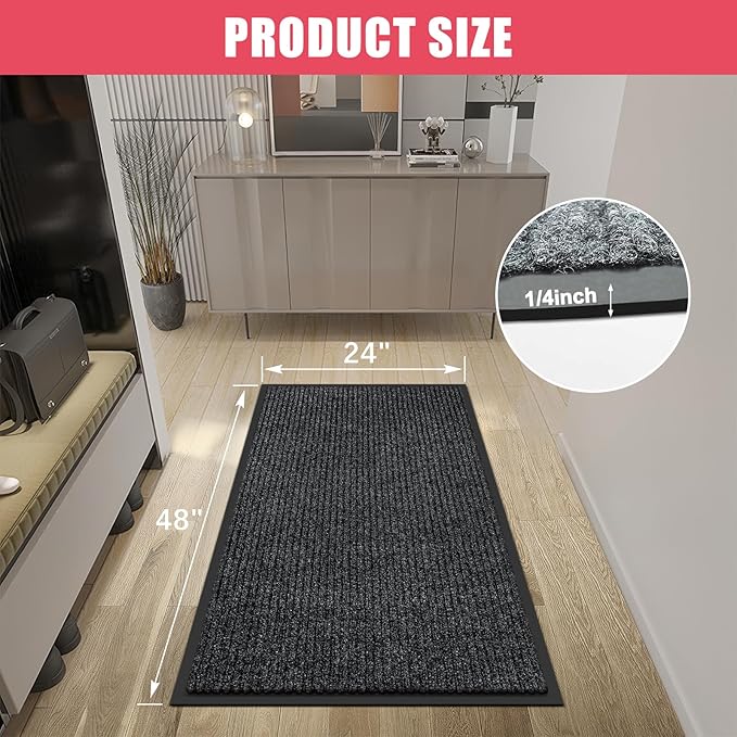 Kuyal Front Door Mat, 2'x4' Indoor Outdoor Entrance Mat, Commercial Floor Mats Inside Outside Entrance, Heavy Duty Durable Welcome, Rubber Backing Non Slip Outdoor Mats for Entryway,Black-DeskLoop Office