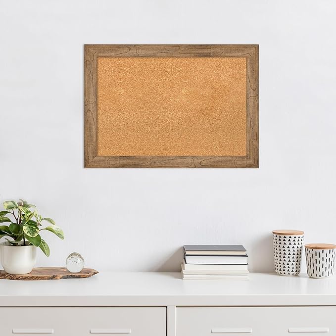 Amanti Art Natural Cork Board for Wall, 20x28 Vision Board with Brown Wood Frame, Medium Corkboard Office Decor for Home Organization, Rustic Farmhouse Corkboard Pinboard to display items for home-DeskLoop Office
