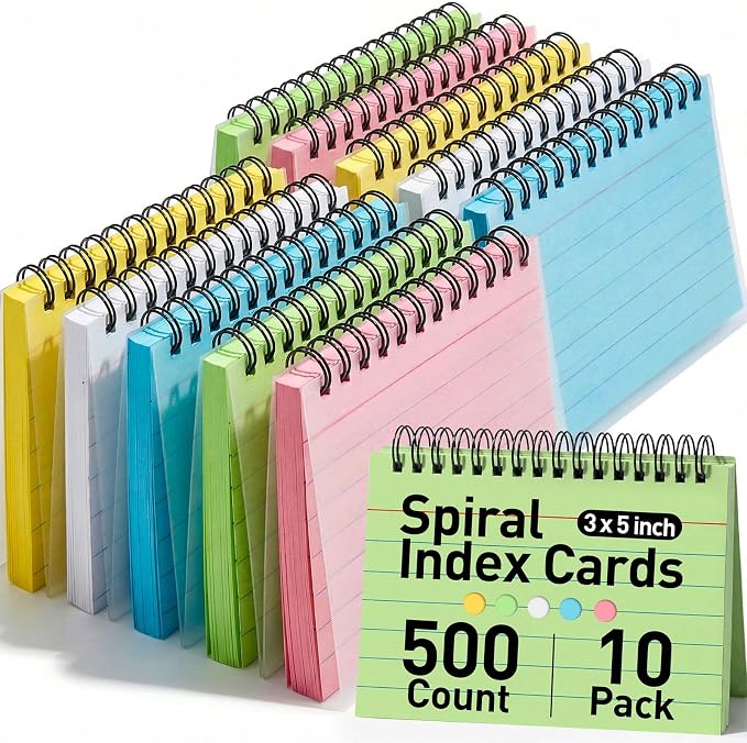 Koogel 500PCS Index Cards 3x5, Colored Ruled Index Cards by KOOGEL