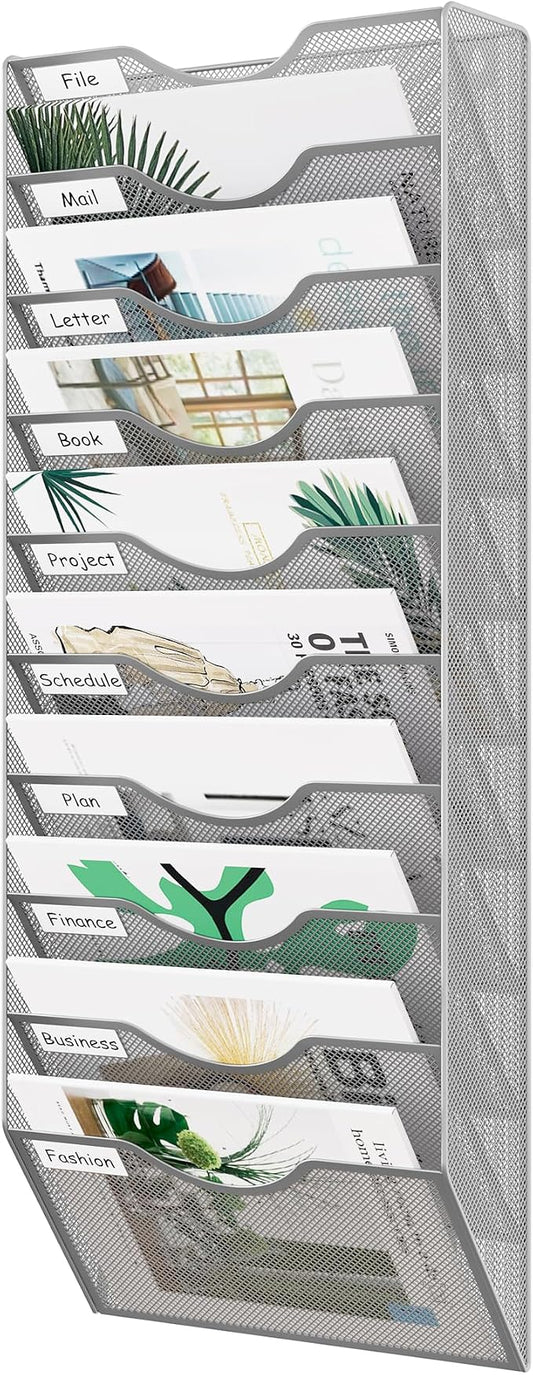 EasyPAG 10 Pocket Mesh Wall File Organizer, Hanging Paper Folder Holder by EasyPAG